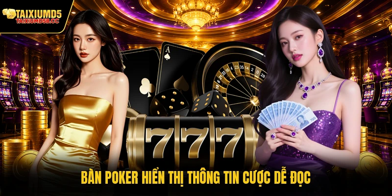 Bàn poker hiển thị thông tin cược dễ đọc
